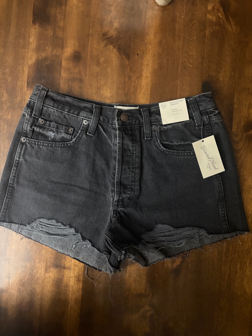 Women's High Rise Waist Cut Off Jean Shorts Black Distressed NWT Size 10